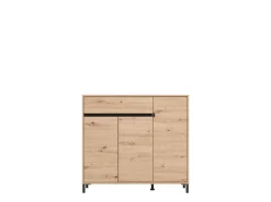 Scarpiera Marrone Rovere Nodi Nero un Cassetto 6 Ripiani 118.5x40x109.5h cm, 3 Ante - Orotelli