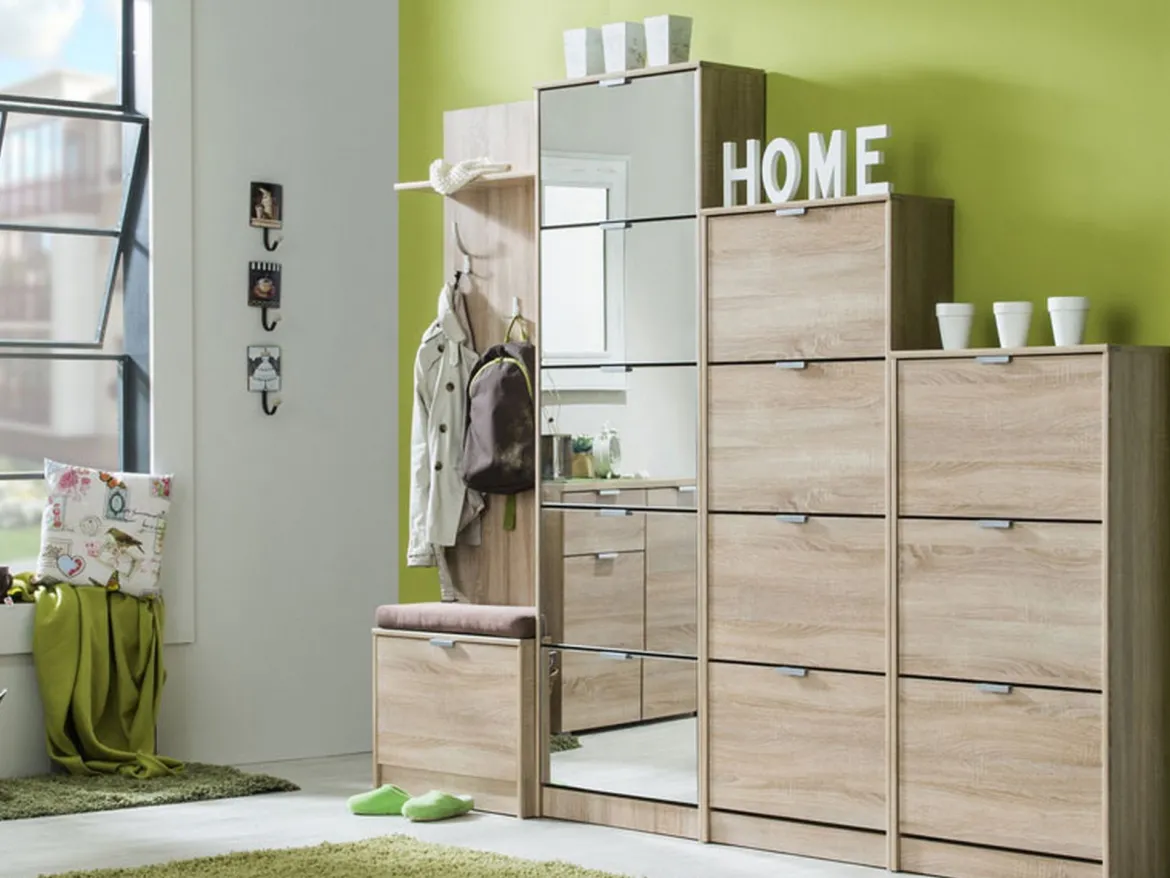 Scarpiera Marrone Rovere 10 Ripiani 10 Vani 67x28x191.5h cm, 5 Ante - Dentro