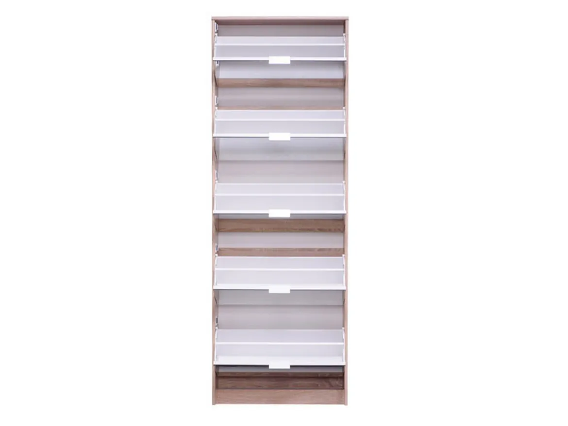 Scarpiera Marrone Rovere 10 Ripiani 10 Vani 67x28x191.5h cm, 5 Ante - Dentro