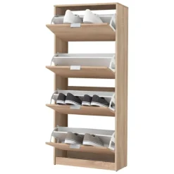 Scarpiera Marrone Rovere 8 Ripiani 4 Ante 67x28x155.5h cm, Maniglie Incluse - Santina