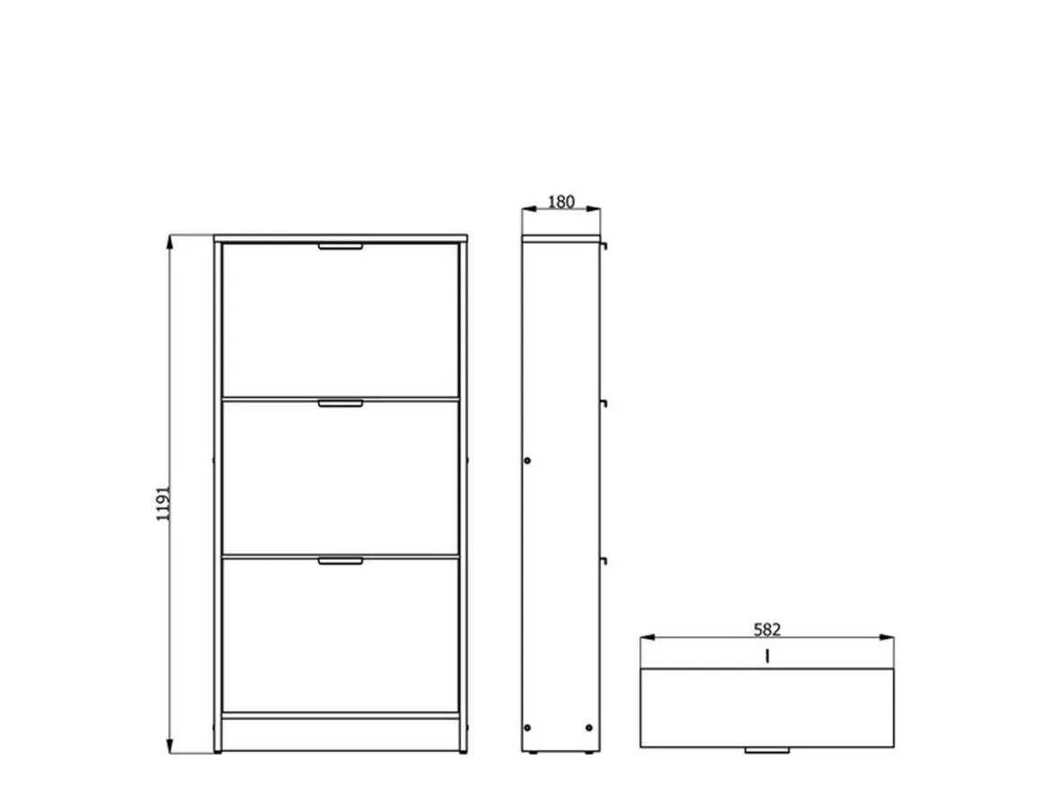 Scarpiera Marrone Rovere Scuro 3 Ripiani 3 Ante 58x18x119h cm, Maniglie Incluse - Melle