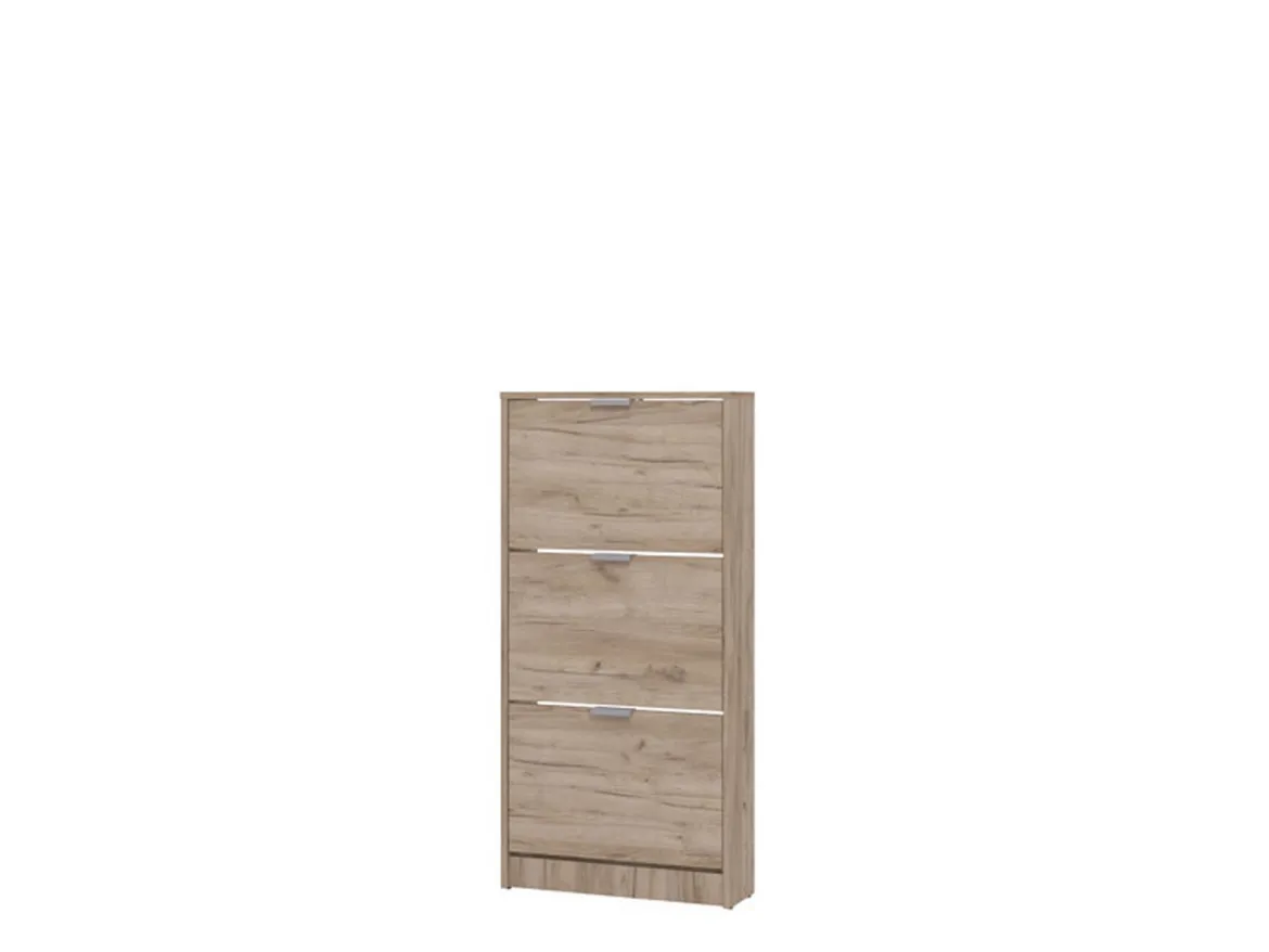 Scarpiera Marrone Rovere Scuro 3 Ripiani 3 Ante 58x18x119h cm, Maniglie Incluse - Melle