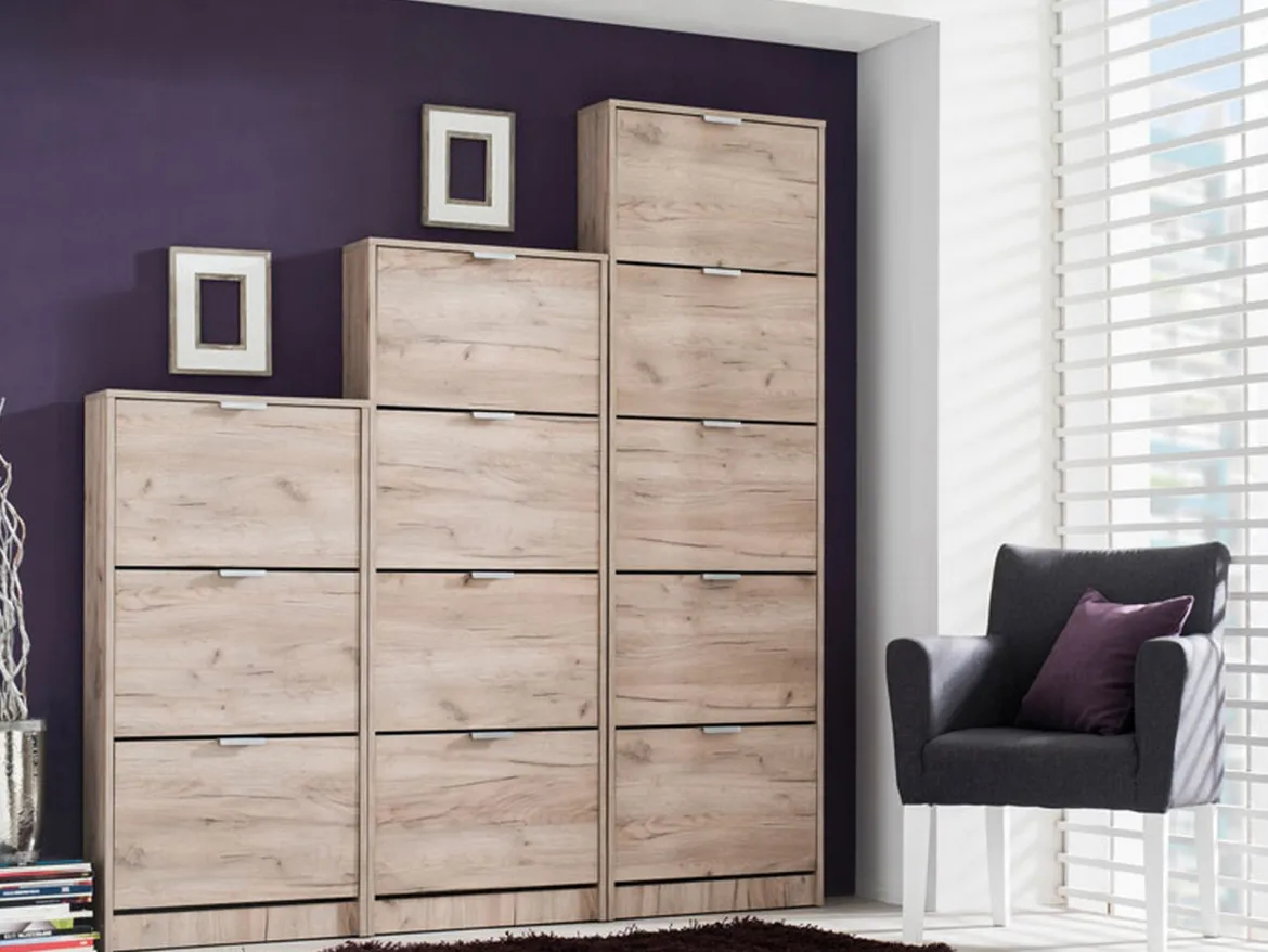 Scarpiera Marrone Rovere Scuro un Ripiano 4 Ante 58x18x155.5h cm, kit Fissaggio a Muro Incluso - Pesche