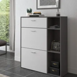Scarpiera Nero Antracite Bianco 90x26x102h cm, un Cassetto - Samassi