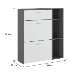 Scarpiera Nero Antracite Bianco 90x26x102h cm, un Cassetto - Samassi