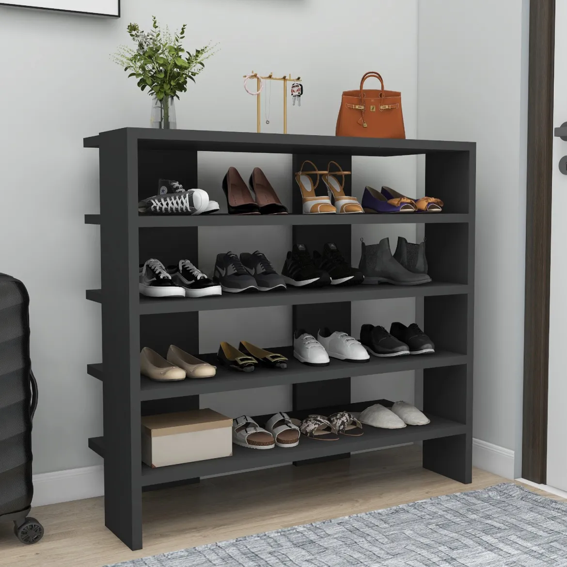 Scarpiera Nero 16 Paia 5 Ripiani 76x31x72h cm, 4 Vani - Offida