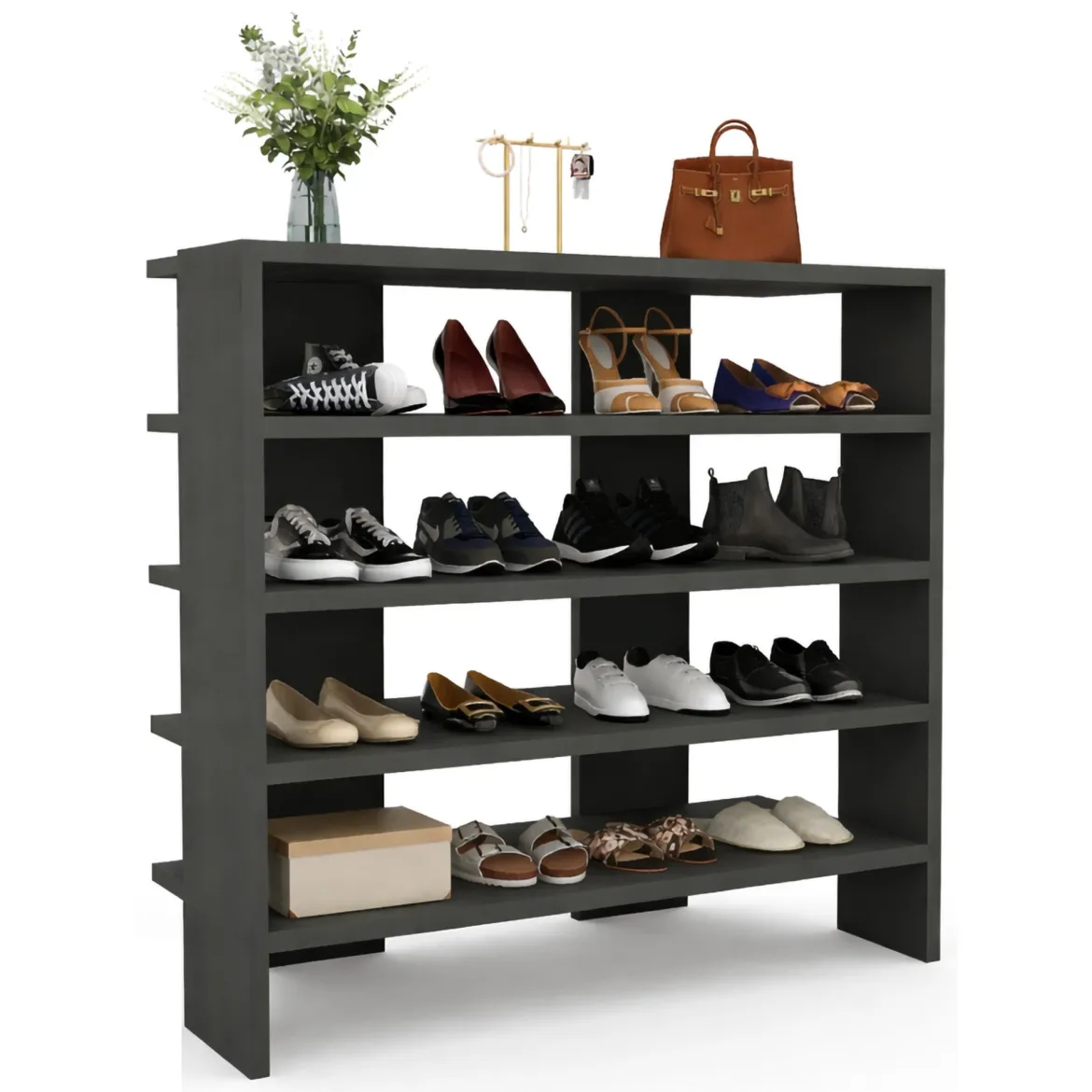 Scarpiera Nero 16 Paia 5 Ripiani 76x31x72h cm, 4 Vani - Offida