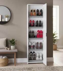 Scarpiera 10 paia bianca 50x178h cm con specchio - Amonature