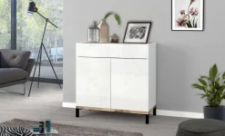 Scarpiera Variscite, cm 80x40h80, Bianco lucido e Acero