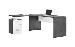 Scrivania angolare ardesia e bianca lucida 180x60cm con 3 cassetti - Ascuby