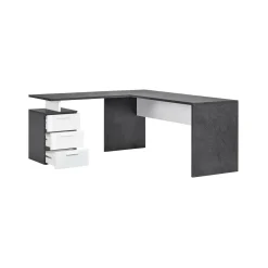 Scrivania angolare ardesia e bianca lucida 180x60cm con 3 cassetti - Ascuby