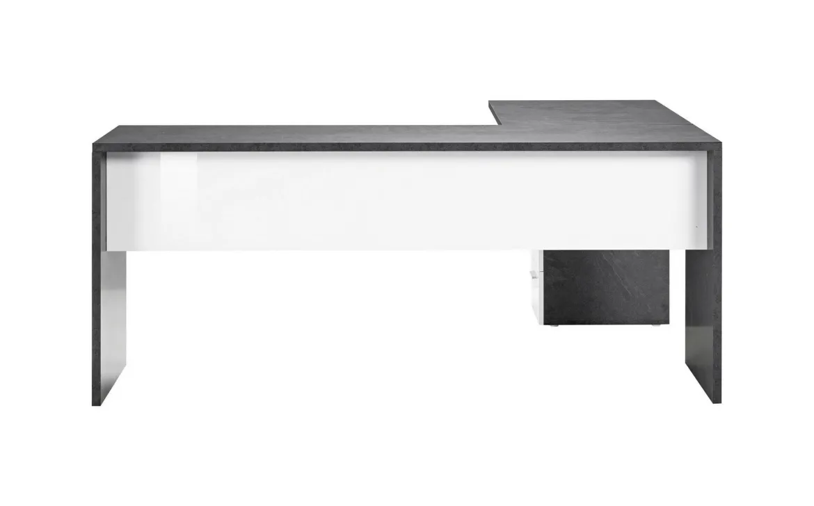 Scrivania angolare ardesia e bianca lucida 180x60cm con 3 cassetti - Ascuby