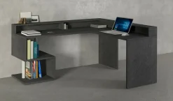 Scrivania angolare ardesia 180x93cm con supporto computer - Adelma