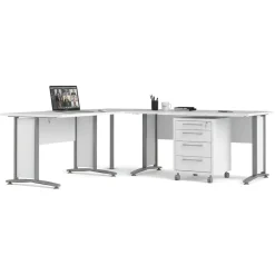 Scrivania angolare bianca e grigia 230x200cm con 4 cassetti - Agerato