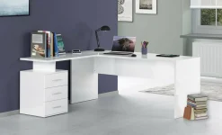 Scrivania angolare bianca lucida e legno 139x92cm con 1 cassetto - Andor