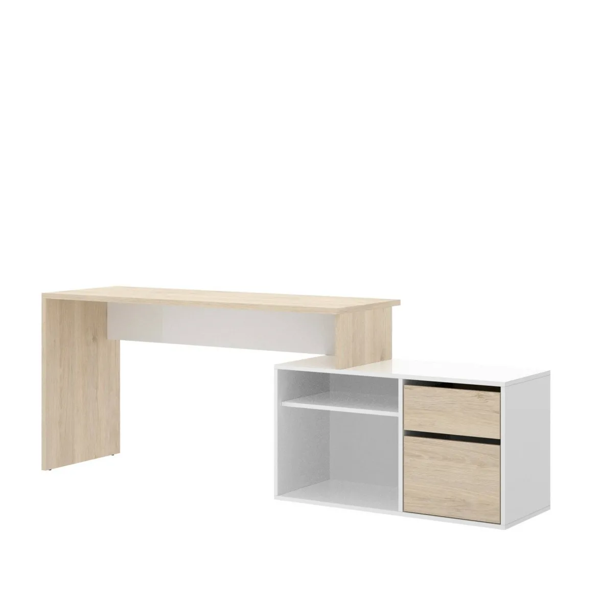 Scrivania angolare bianca lucida e legno 139x92cm con 1 cassetto - Andor
