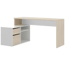 Scrivania angolare bianca lucida e legno 139x92cm con 1 cassetto - Andor