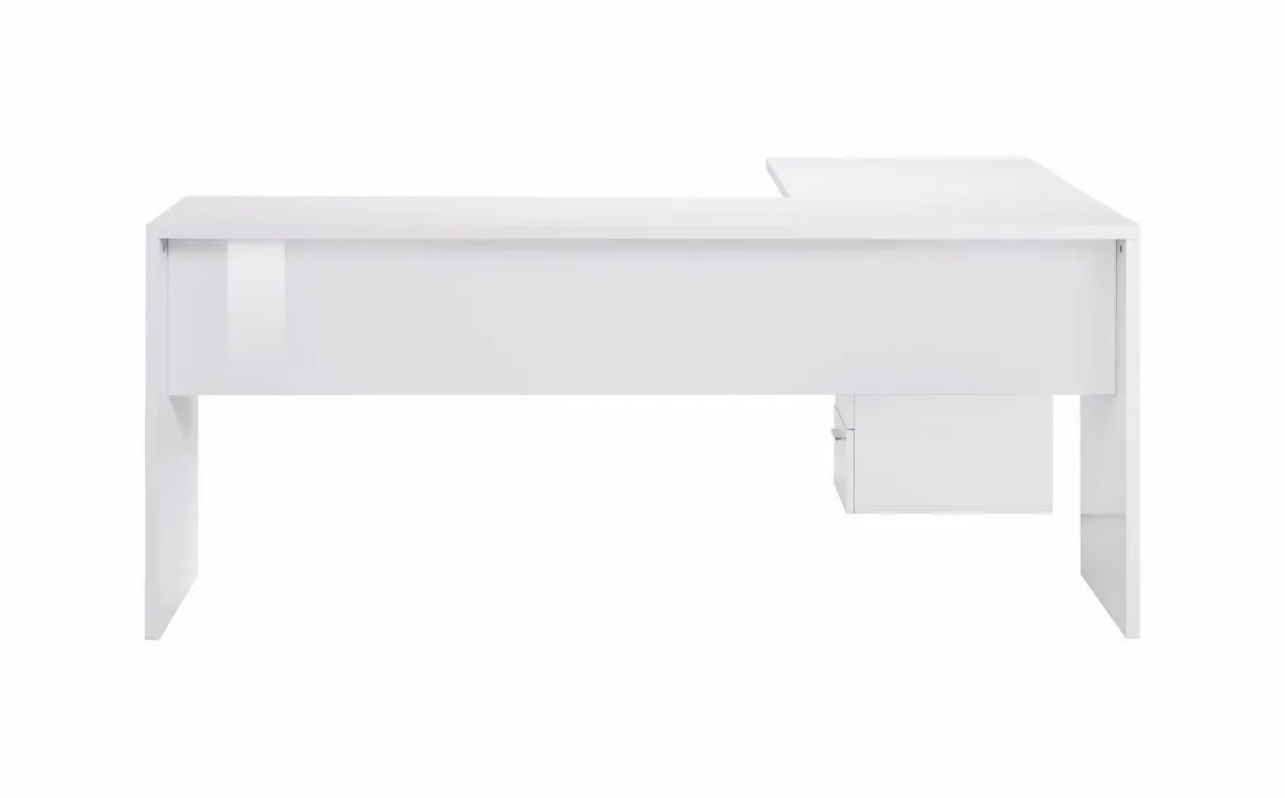 Scrivania angolare bianca lucida e legno 139x92cm con 1 cassetto - Andor