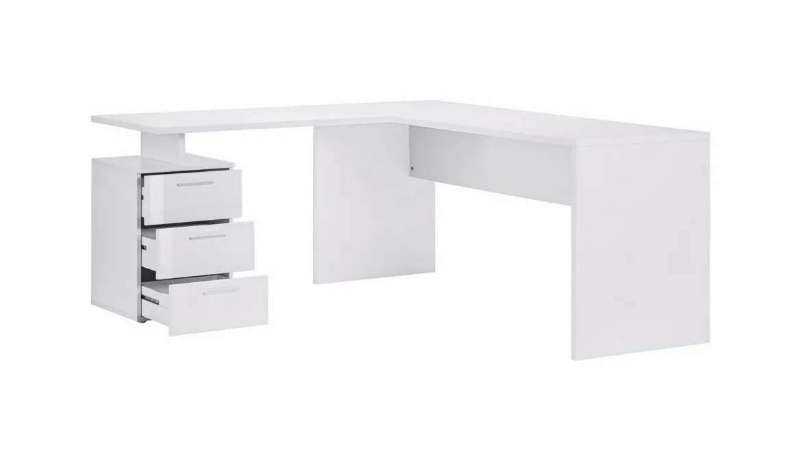 Scrivania angolare bianca lucida e legno 139x92cm con 1 cassetto - Andor