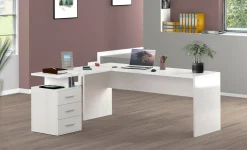 Scrivania angolare bianca lucida e legno 139x92cm con 1 cassetto - Andor