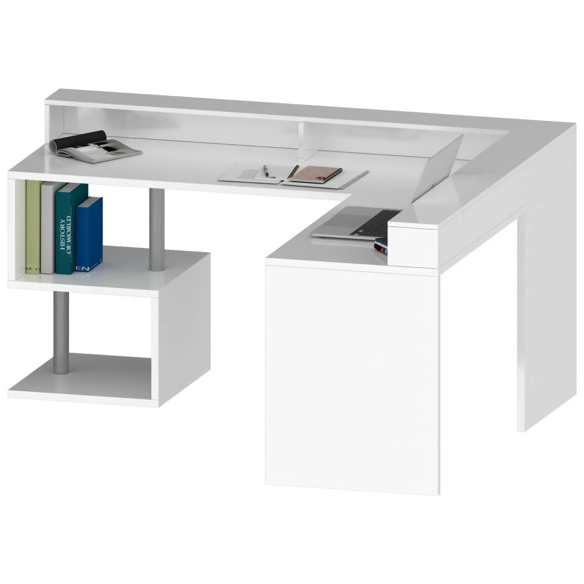 Scrivania angolare bianca 180x93cm con supporto computer - Adelma