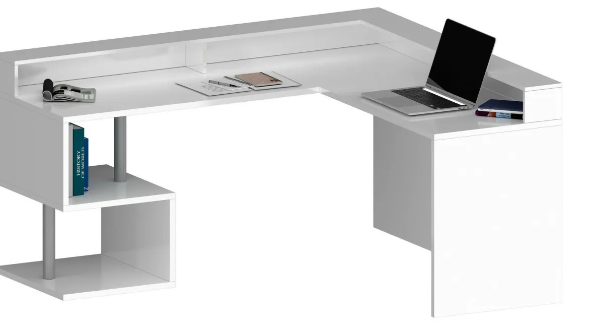 Scrivania angolare bianca 180x93cm con supporto computer - Adelma