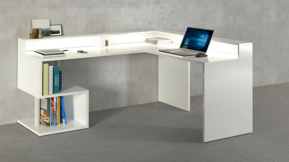 Scrivania angolare bianca 180x93cm con supporto computer - Adelma