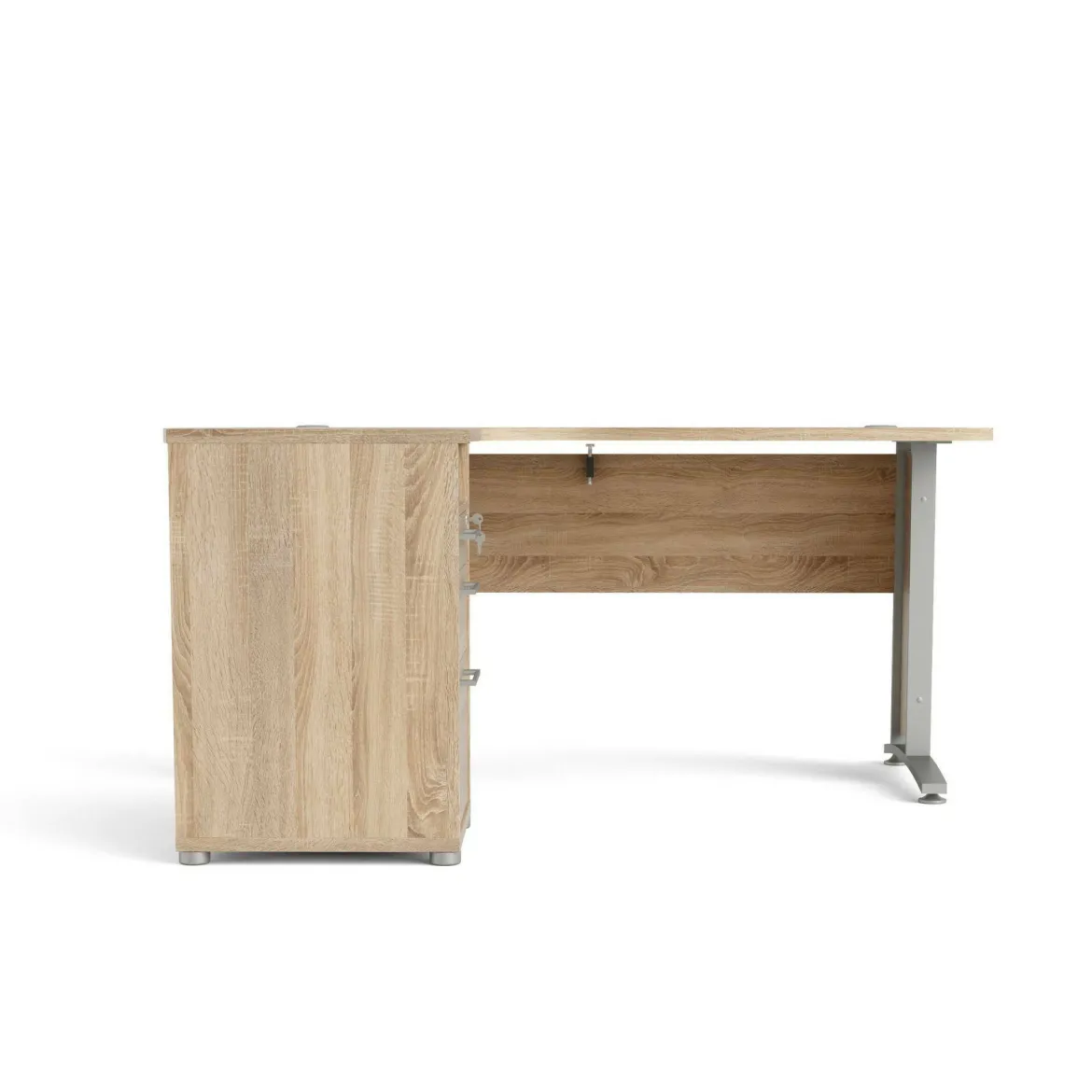 Scrivania angolare grigia e quercia 159x150cm con 3 cassetti - Alfango