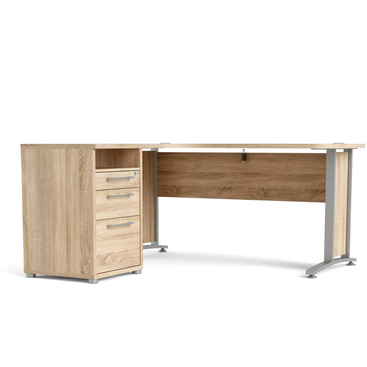 Scrivania angolare grigia e quercia 159x150cm con 3 cassetti - Alfango