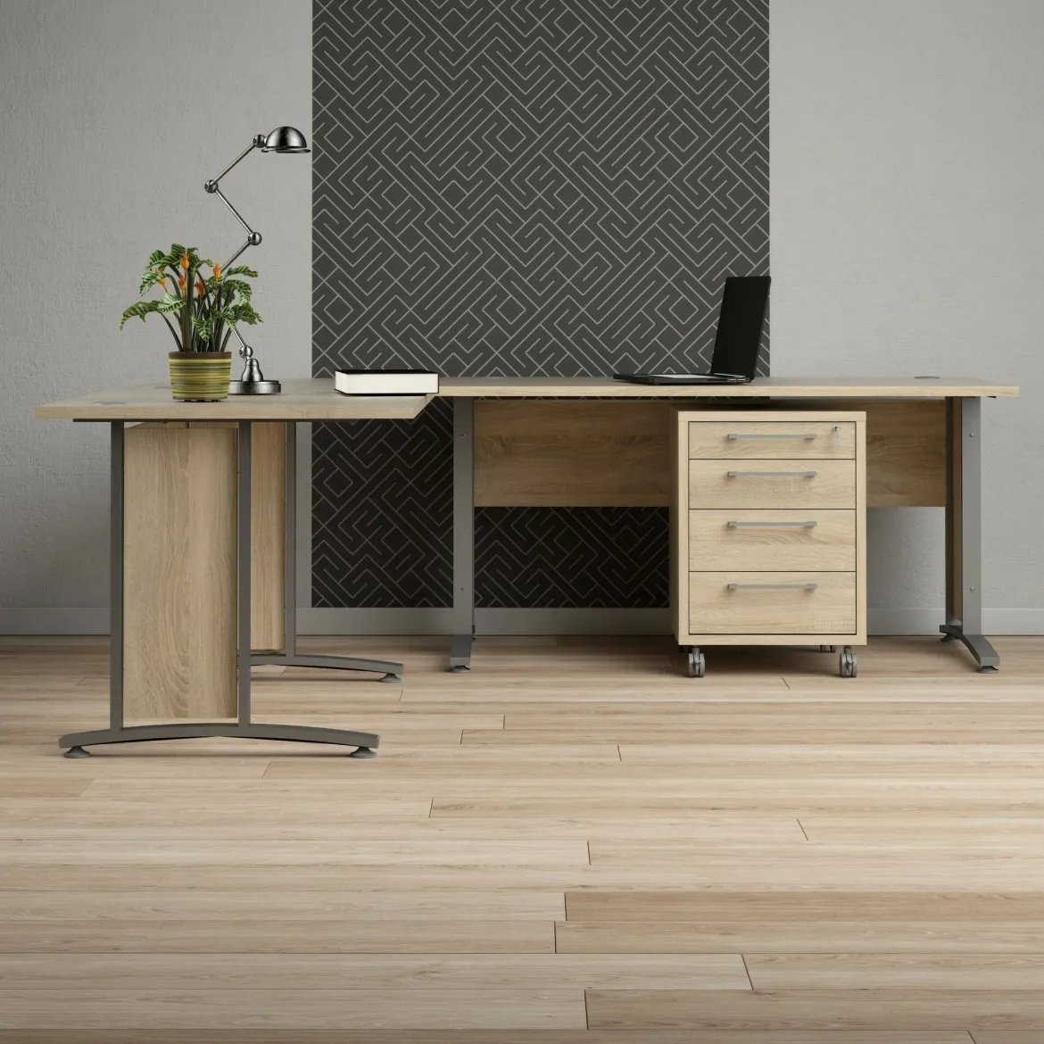 Scrivania angolare grigia e quercia 230x200cm in legno - Agerato