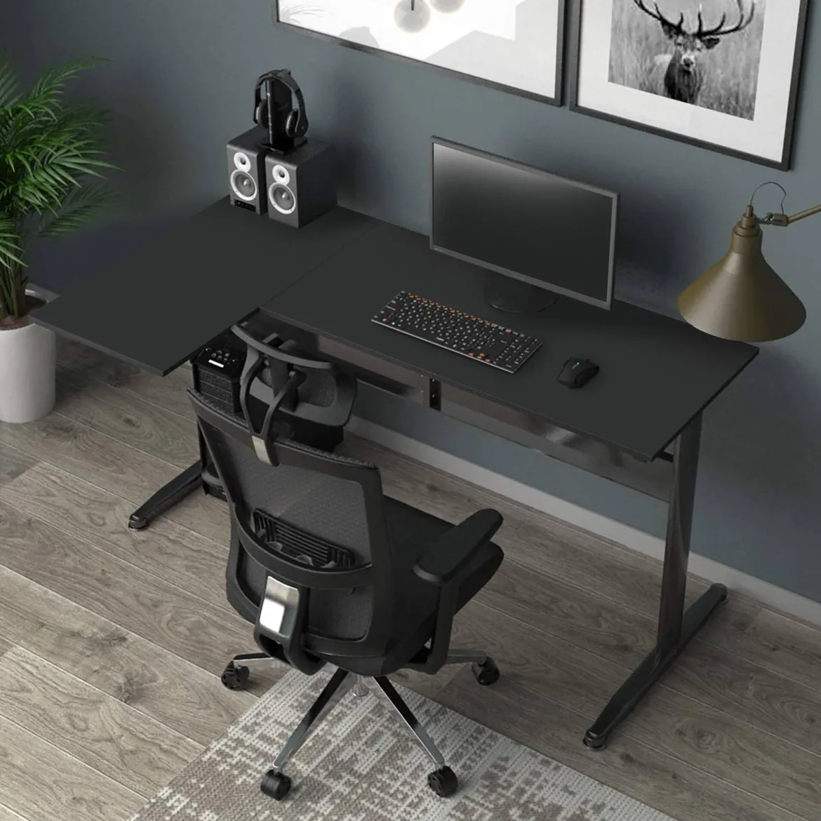 Scrivania angolare nera 80x140cm struttura in metallo - Acua