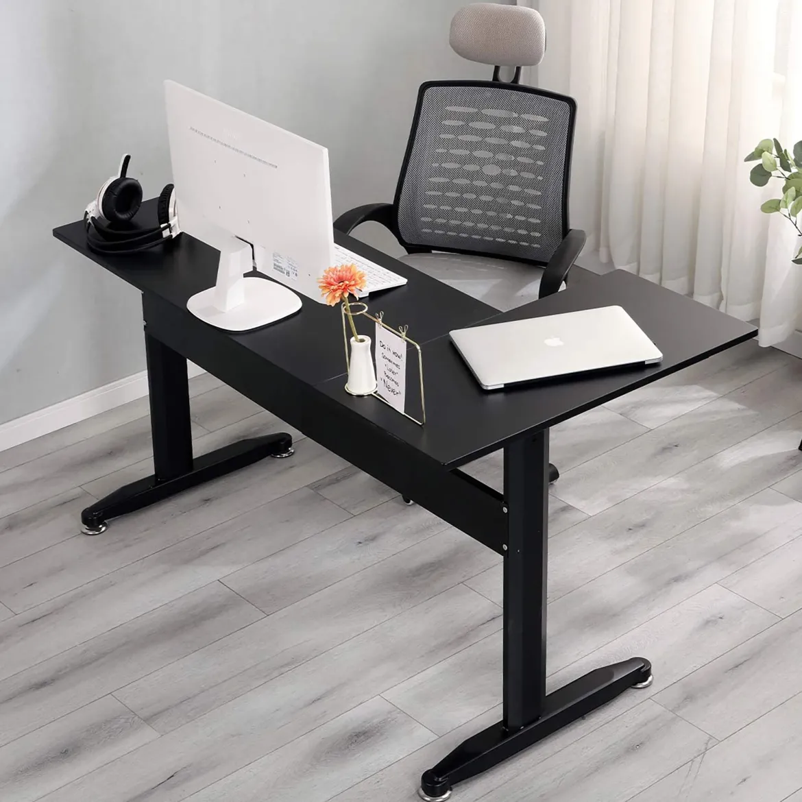 Scrivania angolare nera 80x140cm struttura in metallo - Acua