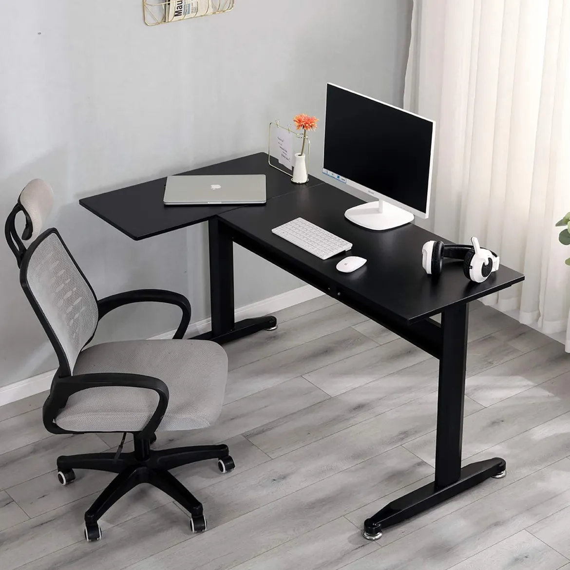 Scrivania angolare nera 80x140cm struttura in metallo - Acua