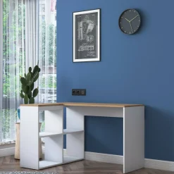 Scrivania angolare quercia e bianca 120x50cm con libreria - Montone