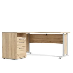 Scrivania angolare quercia e bianca 159x150cm con 3 cassetti - Alfango