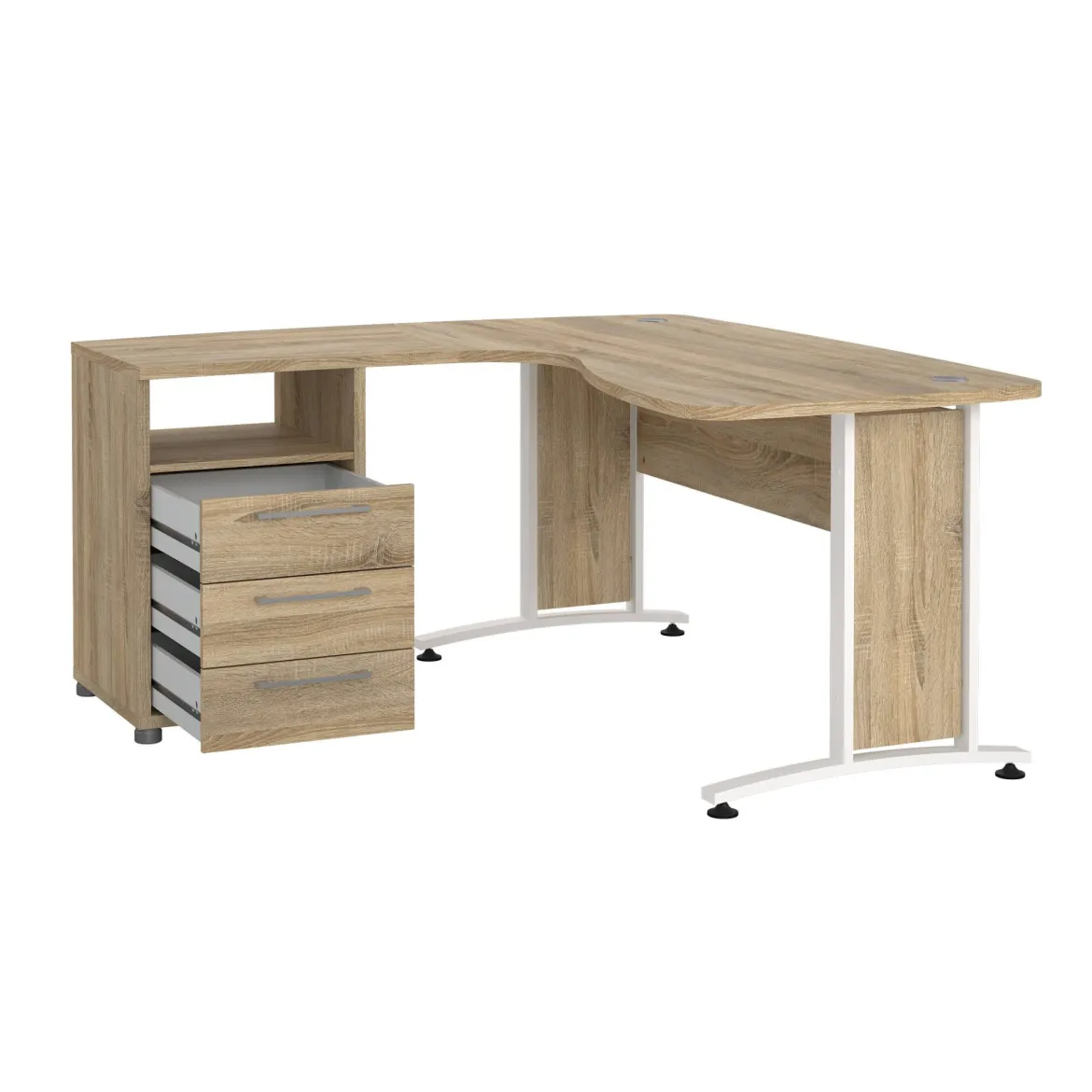 Scrivania angolare quercia e bianca 230x200cm con 4 cassetti - Megh