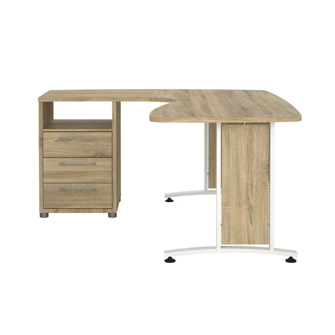 Scrivania angolare quercia e bianca 230x200cm con 4 cassetti - Megh