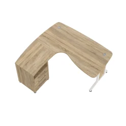 Scrivania angolare quercia e bianca 230x200cm con 4 cassetti - Megh