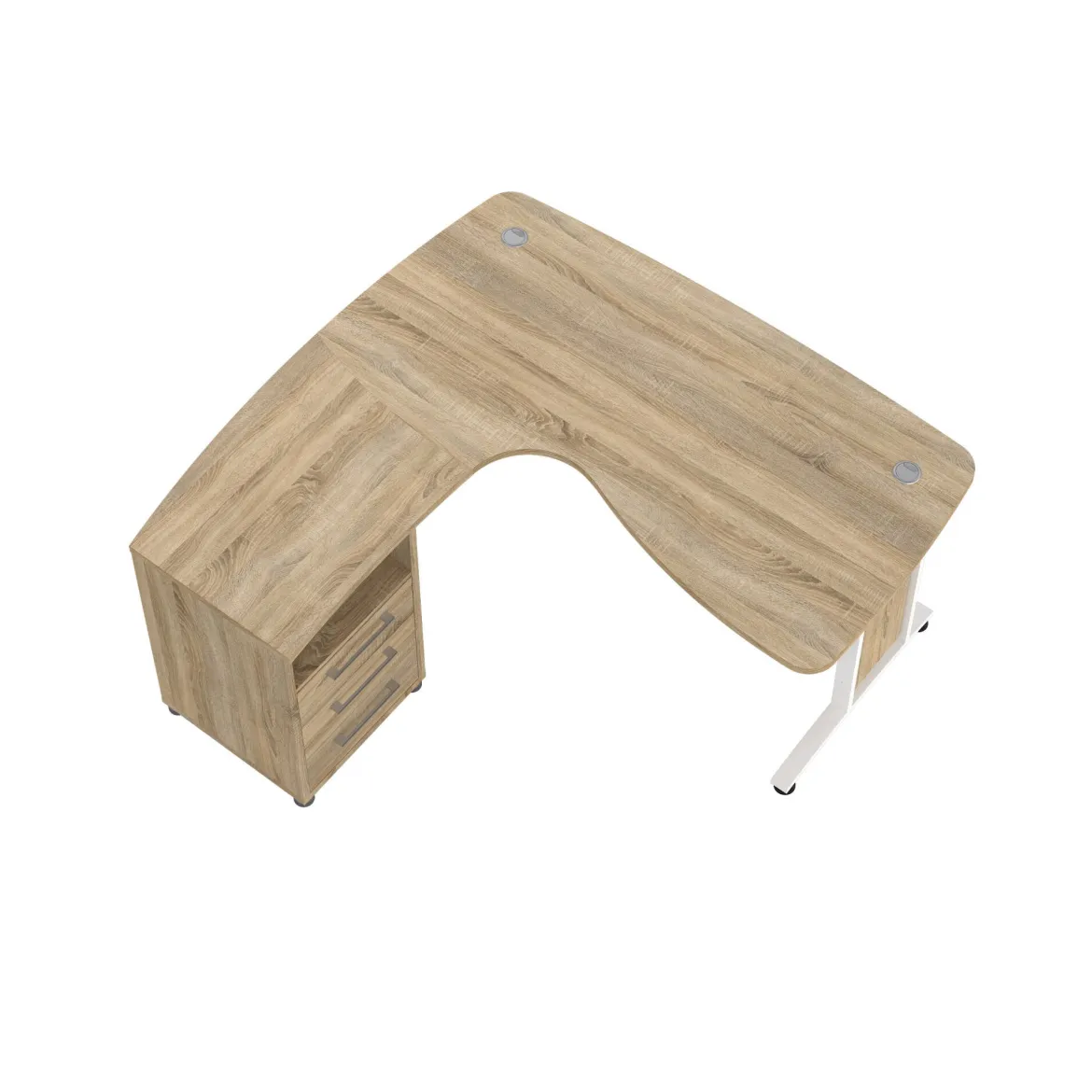 Scrivania angolare quercia e bianca 230x200cm con 4 cassetti - Megh