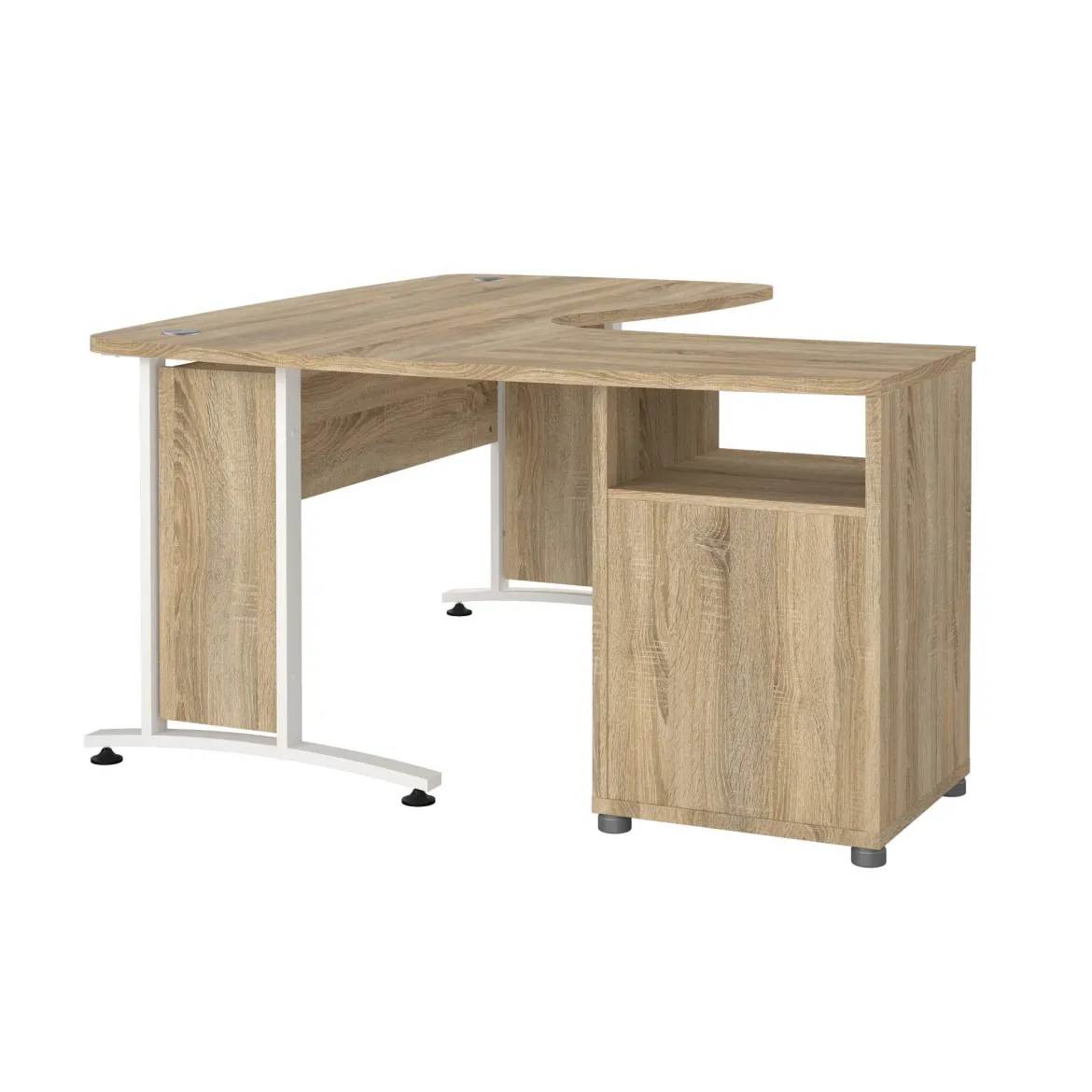Scrivania angolare quercia e bianca 230x200cm con 4 cassetti - Megh