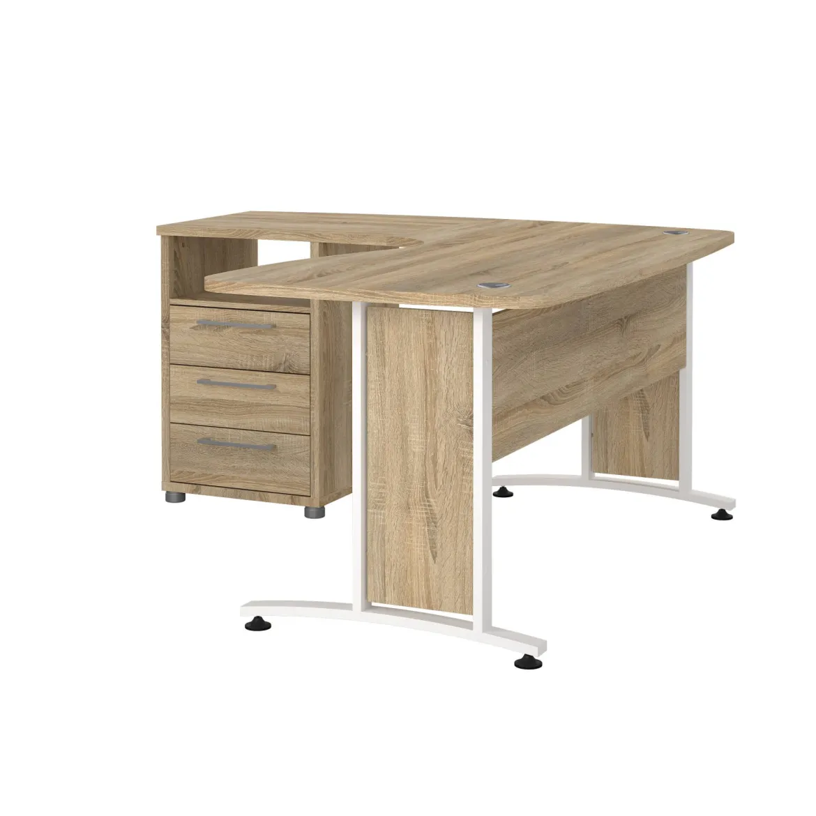 Scrivania angolare quercia e bianca 230x200cm con 4 cassetti - Megh