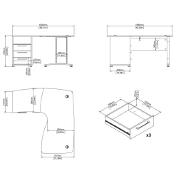 Scrivania angolare quercia 159x150cm con 3 cassetti - Lumpur