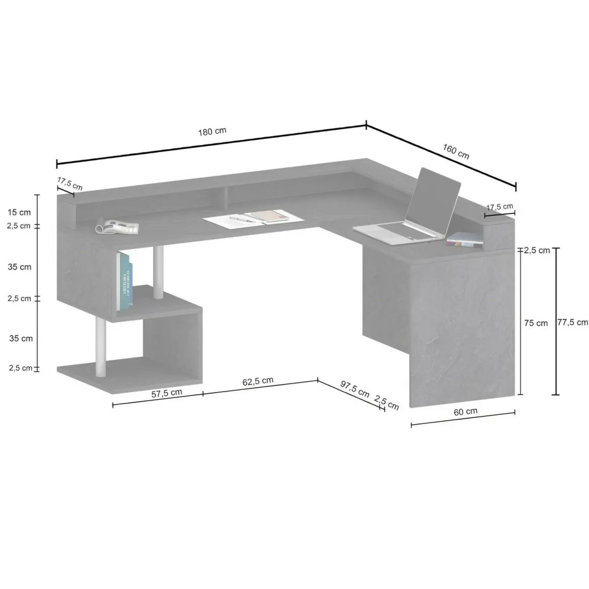 Scrivania angolare rovere 180x93cm con supporto computer - Adelma
