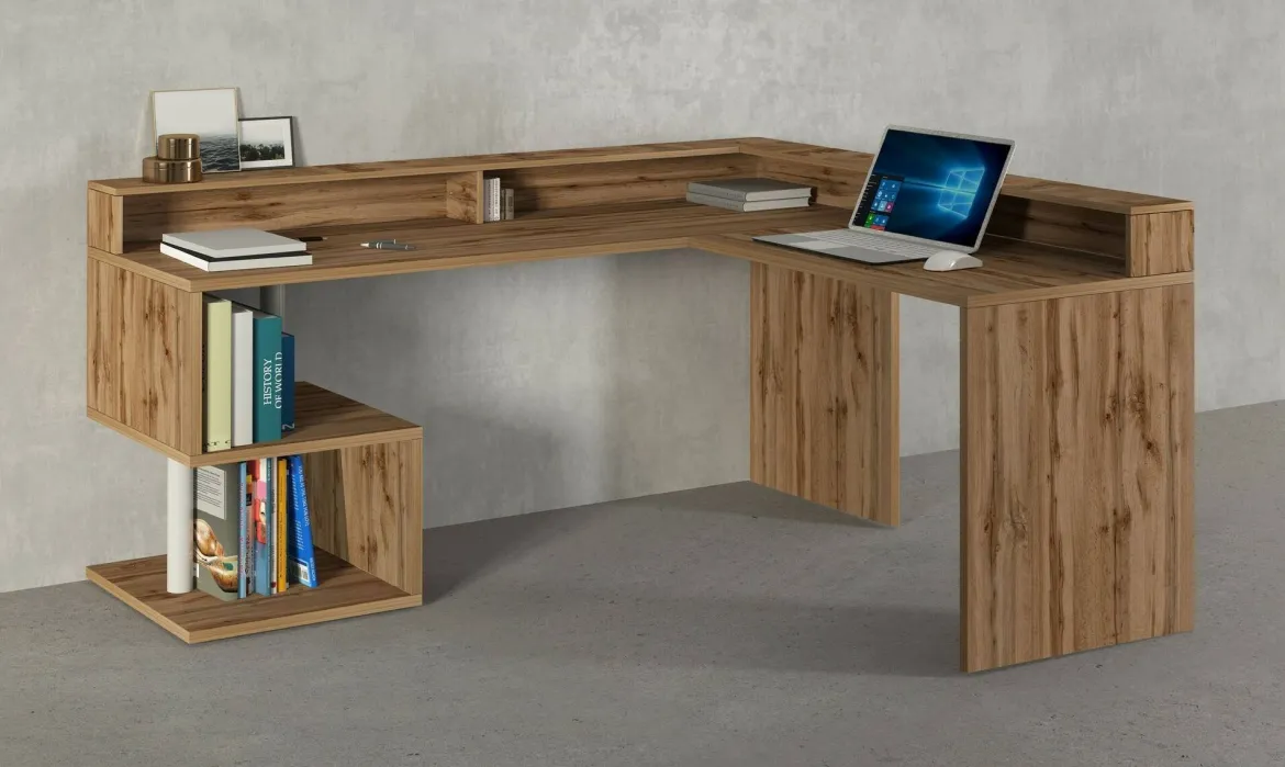 Scrivania angolare rovere 180x93cm con supporto computer - Adelma