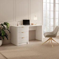 Scrivania Beige oro 3 Cassetti un Ripiano 140x55x76h cm, Lineare - Kanotini