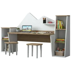 Scrivania bianca e noce 180x45cm - Set tavolo e sedie Dionisia