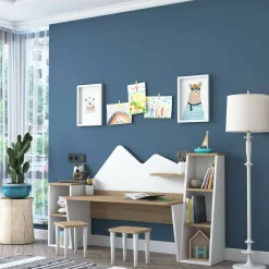 Scrivania bianca e noce 180x45cm - Set tavolo e sedie Dionisia