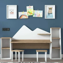 Scrivania bianca e noce 180x45cm - Set tavolo e sedie Dionisia