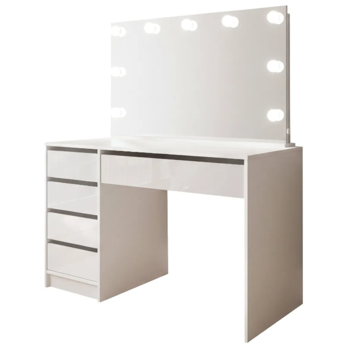 Scrivania Bianco Bianco Lucido 4 Cassetti Modulabile 120x55x143h cm, Fori Passacavi - Lusiana
