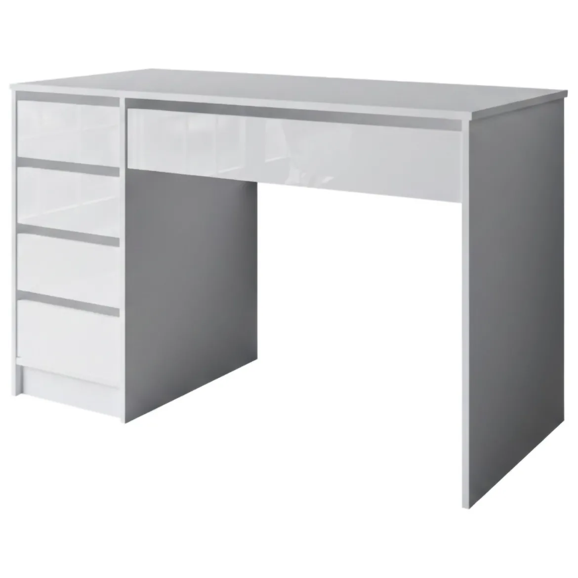 Scrivania Bianco Bianco Lucido 4 Cassetti Modulabile 120x55x143h cm, Fori Passacavi - Massico